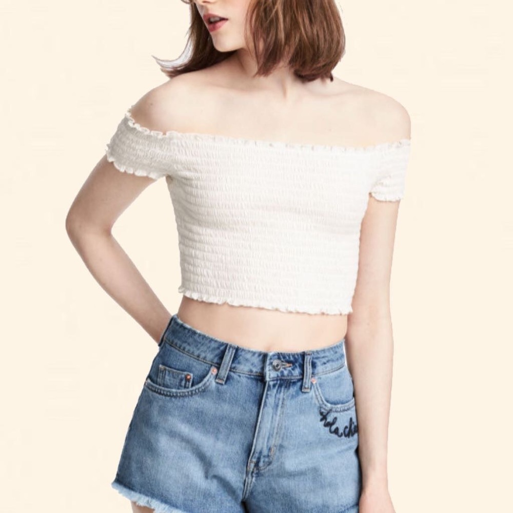 H&M Divided White Shirred Crop Top